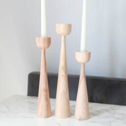 Handturned Wooden Candlestick Set Rustic Home Decor Gift - thumbnail 3