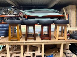 Modern Bar Stool Real Leather Top, Custom Color Wood Base - thumbnail 1
