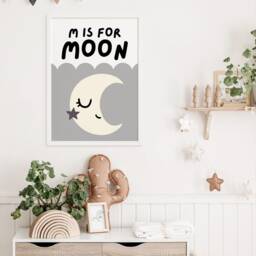 M Is For Moon Nursery Print - Boho Poster, Kids Bedroom Print, Cute Celestial Moon, Alphabet, Neutral Decor, Moon Baby Decor - thumbnail 3