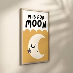 M Is For Moon Nursery Print - Boho Poster, Kids Bedroom Print, Cute Celestial Moon, Alphabet, Neutral Decor, Moon Baby Decor - thumbnail 2