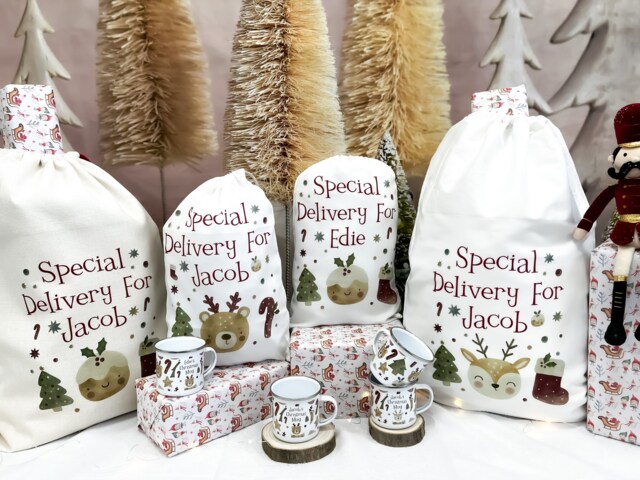 Personalised Santa Sack, Christmas Stocking, Pudding, Reindeer, Girl, Boy, Eve Box, First Gift, Sack - image 1