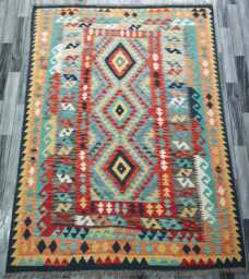 Kilim Rug Multicolour, Handmade Artisan Afghan Turkish, Scandinavian, Navajo, Bohemian Flatweave, Natural Wool 211x158 cm - thumbnail 1