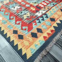 Kilim Rug Multicolour, Handmade Artisan Afghan Turkish, Scandinavian, Navajo, Bohemian Flatweave, Natural Wool 211x158 cm - thumbnail 3