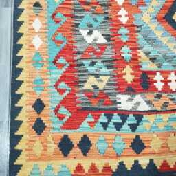 Kilim Rug Multicolour, Handmade Artisan Afghan Turkish, Scandinavian, Navajo, Bohemian Flatweave, Natural Wool 211x158 cm - thumbnail 2