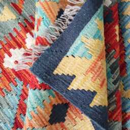 Kilim Rug Multicolour, Handmade Artisan Afghan Turkish, Scandinavian, Navajo, Bohemian Flatweave, Natural Wool 211x158 cm - thumbnail 4