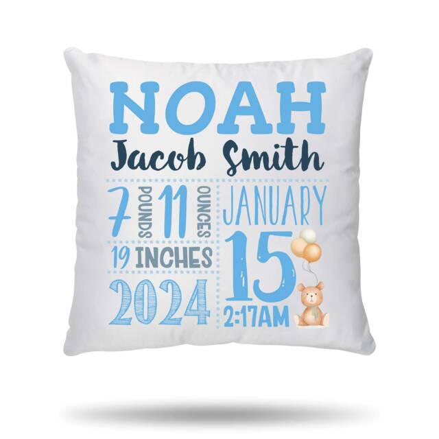 Personalised Newborn Cushion Cover Baby Shower Decorations, New Parents Gift, Gifts For Mum & Dad, Girl Or Boy - image 1