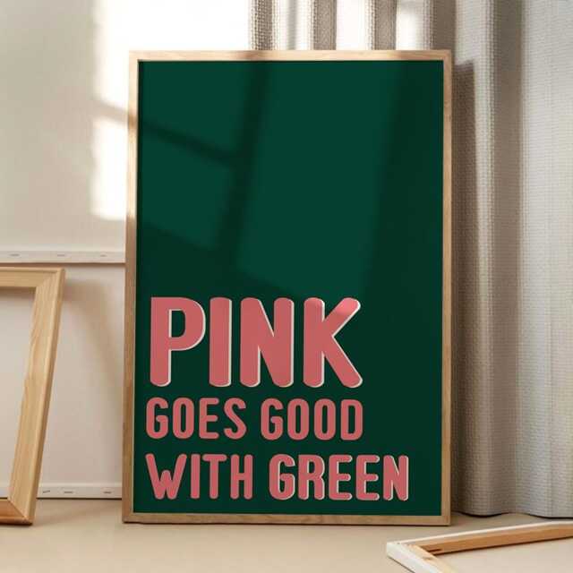 Pink Goes Good With Green Quote Art Canvas Poster, Trendy Wall Art, Typography Aesthetic Decor, Retro Home Printed Gift - image 1