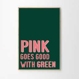 Pink Goes Good With Green Quote Art Canvas Poster, Trendy Wall Art, Typography Aesthetic Decor, Retro Home Printed Gift - thumbnail 2