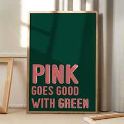 Pink Goes Good With Green Quote Art Canvas Poster, Trendy Wall Art, Typography Aesthetic Decor, Retro Home Printed Gift - thumbnail 1