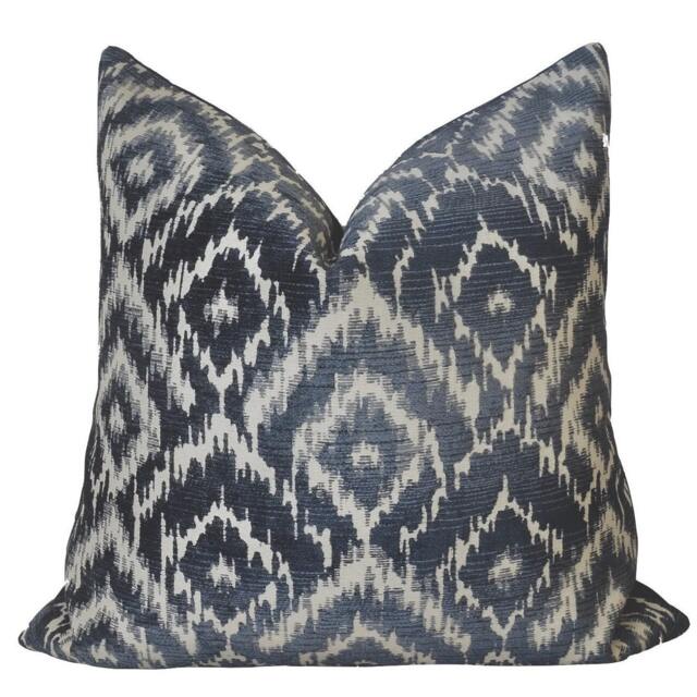 Decorative Pillow Cover - Tribal Dark Blue Distressed Velvet Sulawesi Midnight 20x20, Lumbar, Throw Pillows