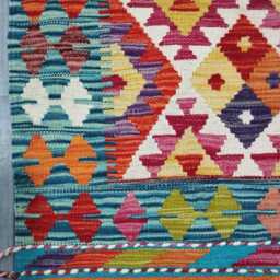 Colourful Kilim Rug, Handmade Artisan Afghan Turkish Scandinavian Navajo Bohemian Flatweave Wool Multicolour Rug 126x75 cm - thumbnail 4