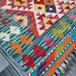 Colourful Kilim Rug, Handmade Artisan Afghan Turkish Scandinavian Navajo Bohemian Flatweave Wool Multicolour Rug 126x75 cm - thumbnail 2