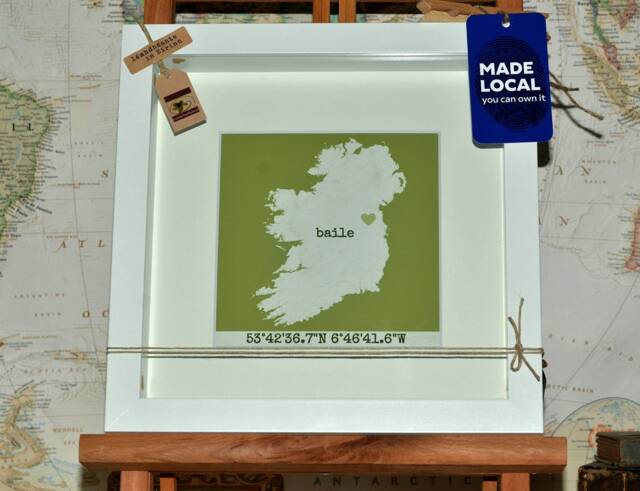 Gps Coordinates Map Of Ireland - Home Baile Locations Framed Wall Art Personalised New Gift Handmade In - image 1