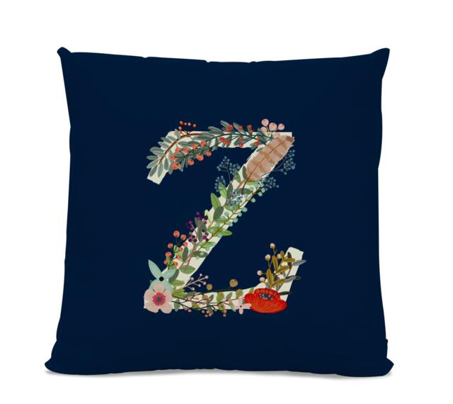 Initial Pillow - Floral Letter With Z Monogrammed Custom Throw Flower Monogram