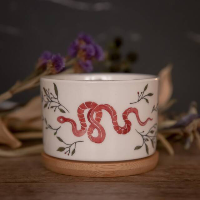 Floral Snake & Moon Phases Ceramic Succulent Planter, Gift, Cactus Home D??cor, Gothic Decor, Witchy Mystical Gift - image 1