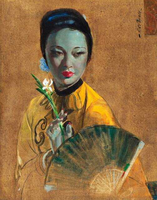 01 The Fan By Cecil Beall - 1 Of 4 Tretchikoff Era - Vintage Art Print A4 A3 A2 - image 1