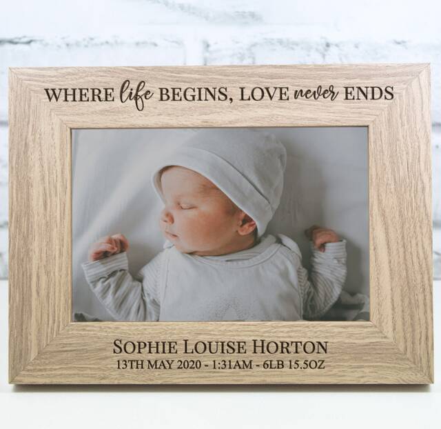 Personalised Newborn Photo Frame Gift Keepsake Engraved Birth New Born Baby - image 1