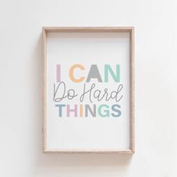 I Can Do Hard Things Print, Girls Bedroom Playroom Wall Art, Prints, Motivational Affirmation, Pink Teal - thumbnail 1