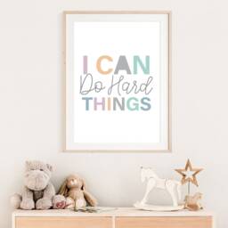 I Can Do Hard Things Print, Girls Bedroom Playroom Wall Art, Prints, Motivational Affirmation, Pink Teal - thumbnail 2