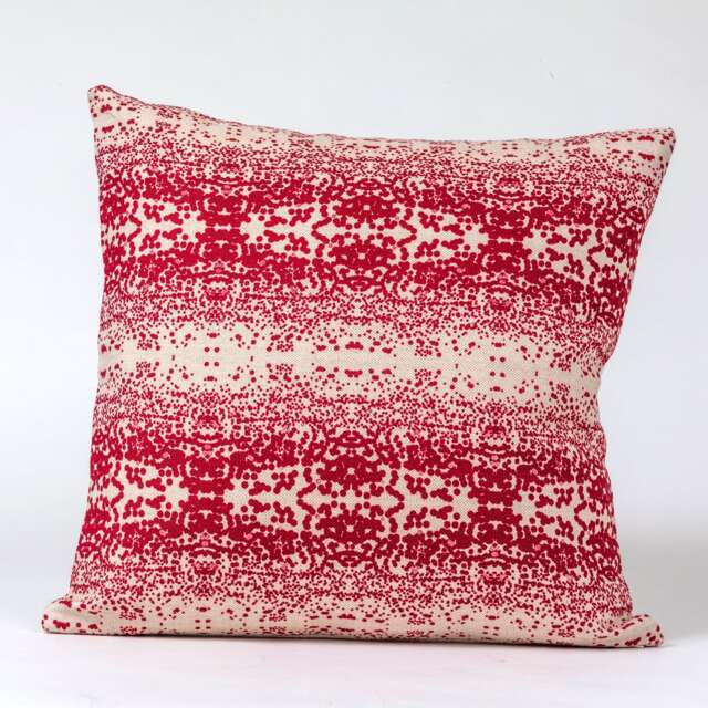 Red Ikat Pillow Cover, Victoria Larson Stardust Fabric, Linen Blend - image 1