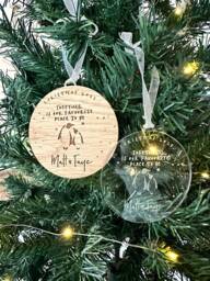 Personalised Couple Christmas Bauble, Engraved Wooden Bauble Boyfriend Girlfriend, 2023 Tree Decoration, For Couples, Couples - thumbnail 1