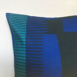 Square Combed Stripe Cushion - Black, Navy + Turquoise - thumbnail 3