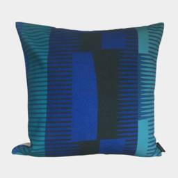 Square Combed Stripe Cushion - Black, Navy + Turquoise - thumbnail 1