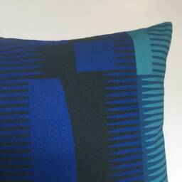 Square Combed Stripe Cushion - Black, Navy + Turquoise - thumbnail 2