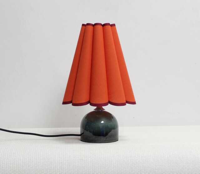 Handmade Dark Orange Fabric Lamp Green Ceramic Base, Home Decor - image 1