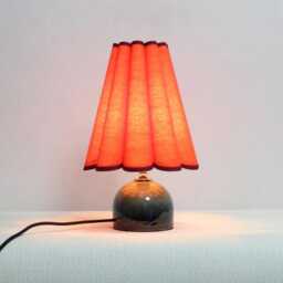 Handmade Dark Orange Fabric Lamp Green Ceramic Base, Home Decor - thumbnail 2