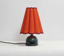 Handmade Dark Orange Fabric Lamp Green Ceramic Base, Home Decor