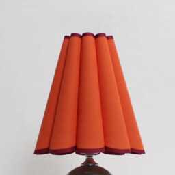 Handmade Dark Orange Fabric Lamp Green Ceramic Base, Home Decor - thumbnail 3