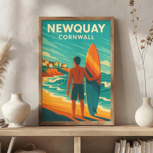 Newquay Cornwall Travel Poster - Retro Surf Art Print - image 1