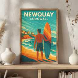 Newquay Cornwall Travel Poster - Retro Surf Art Print - thumbnail 1