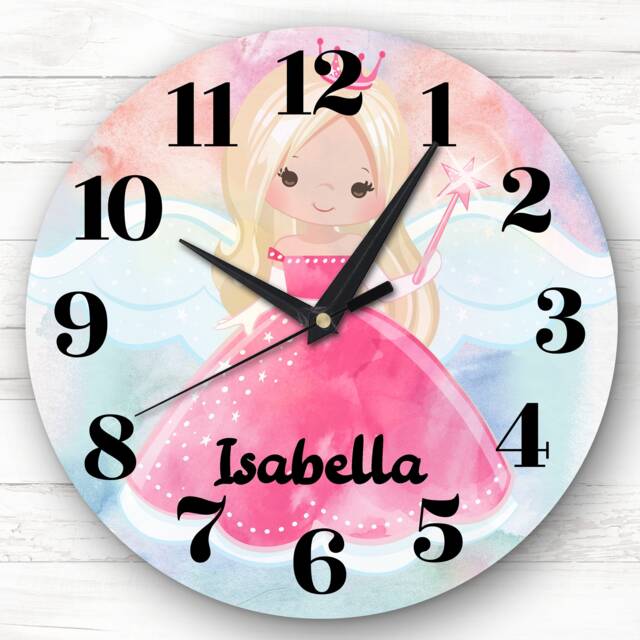 Rainbow Pink Dress Blonde Fairy Girls Room Custom Gift Personalised Clock - image 1