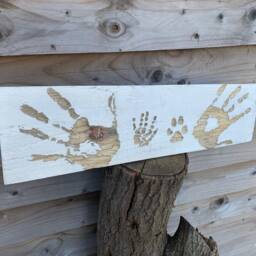 Family Hand Print, Personalised Plaque. Custom Made Wooden Sign, Keepsake. Unusual Gift, Carved - thumbnail 1