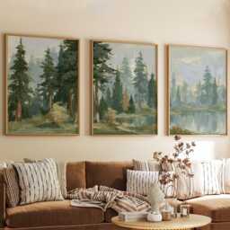 Forest Lake Trio, Neutral Woodland Wall Art Set - thumbnail 4