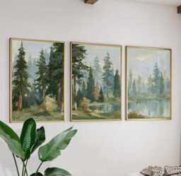 Forest Lake Trio, Neutral Woodland Wall Art Set - thumbnail 1