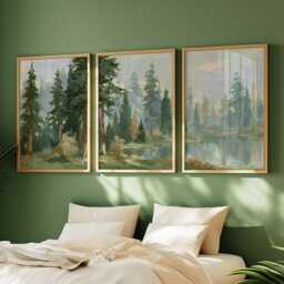 Forest Lake Trio, Neutral Woodland Wall Art Set - thumbnail 2