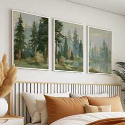 Forest Lake Trio, Neutral Woodland Wall Art Set - thumbnail 3