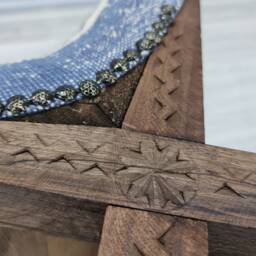 Vintage Stool, Baho Ottoman Stool, Turkish Kilim Ottomans, Rug Rustic Blue & Wooden Otomans - thumbnail 4
