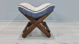 Vintage Stool, Baho Ottoman Stool, Turkish Kilim Ottomans, Rug Rustic Blue & Wooden Otomans - thumbnail 1