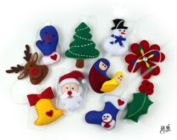 Christmas Ornaments Set - Supre Saver, Felt Ornament, Xmas Tree Decor, Favors Gifts, Handmade Wall Hanging Accent, Holiday Decor