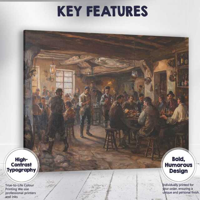 Traditional Rustic Village Tavern Social Interior Canvas Wall Art Print Decor Picture Ready To Hang - image 1