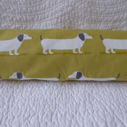 Draught Excluder Handmade 100% Cotton Fabric Dachshund Sausage Dog Print Mustard Yellow Grey - thumbnail 3