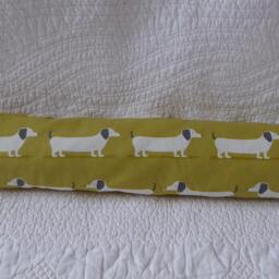 Draught Excluder Handmade 100% Cotton Fabric Dachshund Sausage Dog Print Mustard Yellow Grey - thumbnail 2