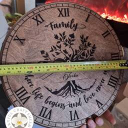 Personalized Birch Plywood Wall Clock, Custom Wooden Clock With Name & Last Name, Tree Family Design - thumbnail 3