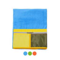 "Large Beach Towel With Zipped Pocket - 100% Cotton Size 100cm X 180cm - 39"" 71" - thumbnail 1