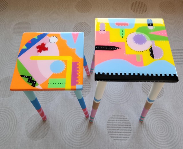 Colorful Wooden Resin Coffee Tables, Abstract Art, Modern Funky Side Table - image 1