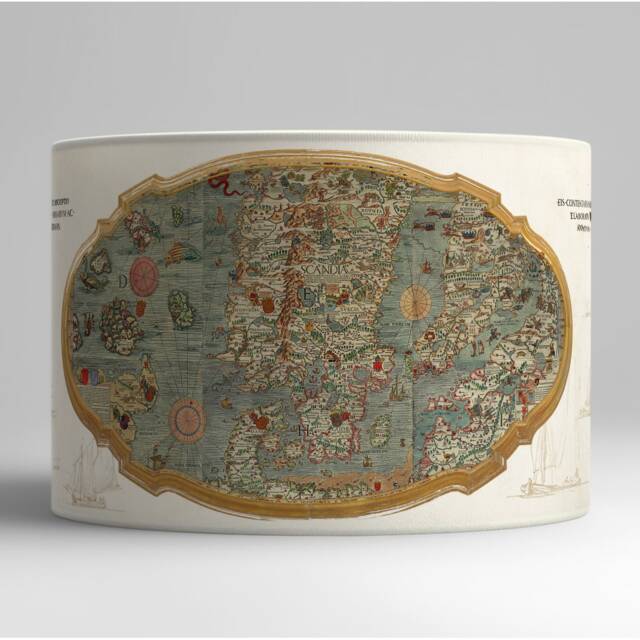 Cylindrical Vintage Lampshade With An Old Map Of Venice & Artistic Illustrations - Lion Venise Available As A Lamp Base Or Pendant - image 1